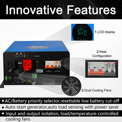 Low Frequency Split Phase, DC 48V AC Input 240V AC Output 120V 240V Power Pure Sine Wave Power Inverter Battery Max Capacity 200A