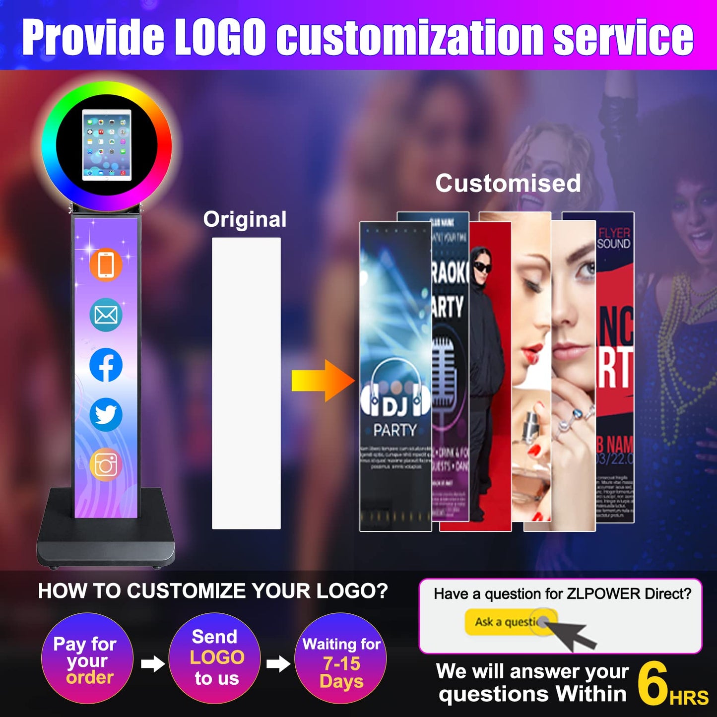 Photo Booth for IPad 10.2" 10.9" 11" 12.9" Shell Stand Selfie Photobooth Machine with Custom Logo Ring Light Remote Control and Flight Case for Events Wedding Parties Rental