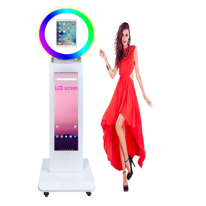 Portable Photo Booth Shell Selfie Machine Adjustable Stand Photobooth with RGB LED Ring Light for Wedding Christmas