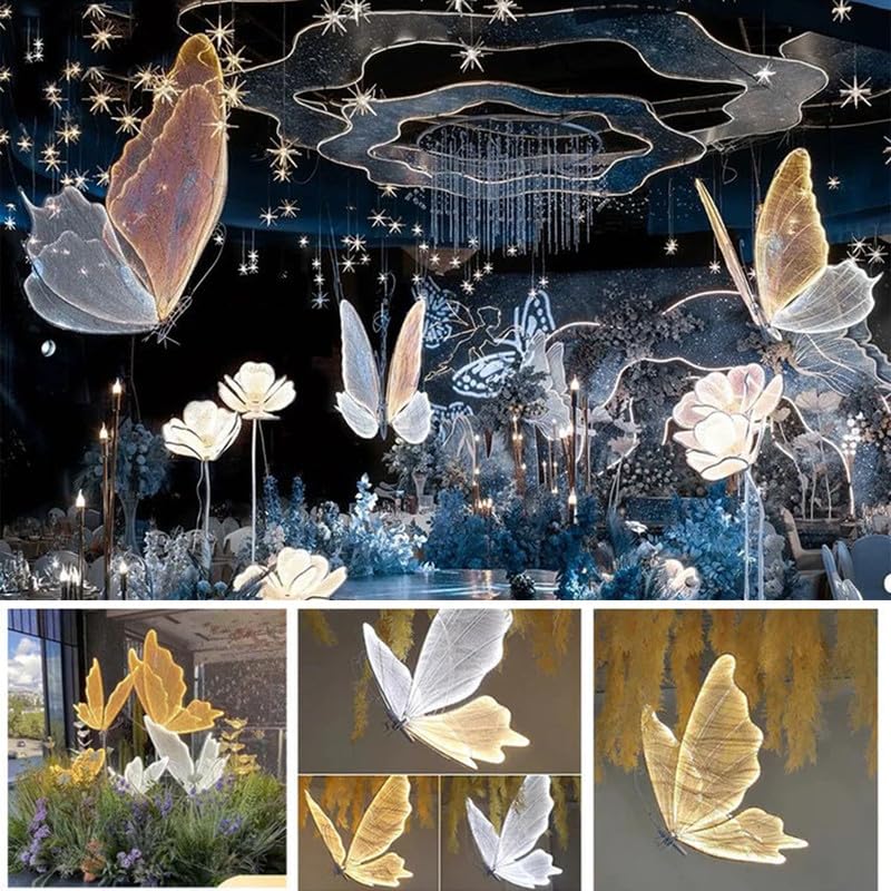 Wedding Butterfly Decoration Floor Lamp, 2PCS Butterfly Lamp Ceiling Decoration Props for Wedding Party Birthday Rental Business