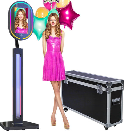 Mirror Photo Booth for Camera Selfie Station Photobooth Shell Stand Machine Photobooth with RGB LED Light and Flight Case for Events Wedding Rental