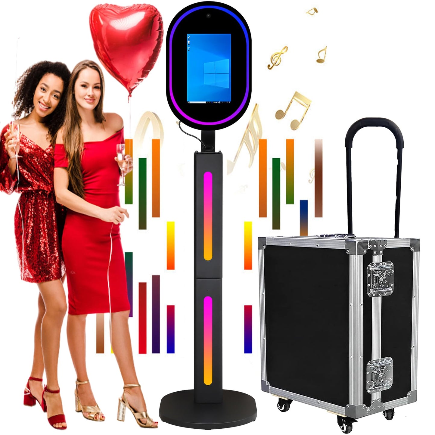 Mirror Photo Booth with Camera and APP Software Magic Selfie Station Shell Stand Photobooth Machine Touch Screen with Ring Light and Trolley Flight Case for Events Wedding Rental Halloween