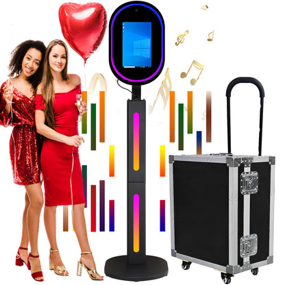 Mirror Photo Booth with Camera and APP Software Magic Selfie Station Shell Stand Photobooth Machine Touch Screen with Ring Light and Trolley Flight Case for Events Wedding Rental Halloween