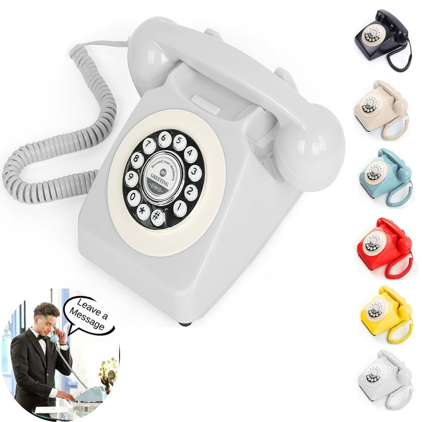 Audio Guest Book Wedding Phone with Rotation Dial Record Customized Audio Message Left with GuestBook Ideas Telephone Retro Audio for Wedding Event Birthday Party Message Voicemail