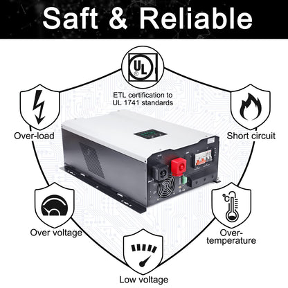 UL1741 8KW 48 Volt Solar Inverter Charger, DC 48V AC Input 240V AC Output 120V/240V Power Pure Sine Wave Power Inverter, 2x60A MPPT Solar Charger, Charge Current 200A