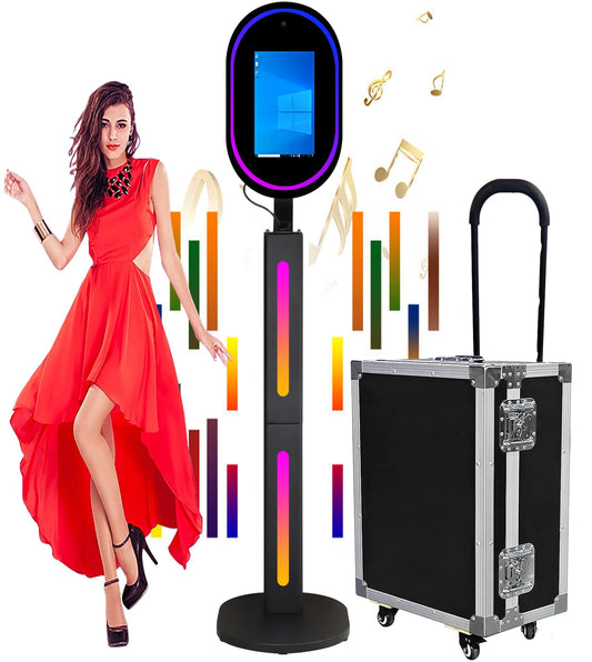 Mirror Photo Booth with Camera and APP Software Magic Selfie Station Shell Stand Photobooth Machine Touch Screen with Ring Light and Trolley Flight Case for Events Wedding Rental Christmas