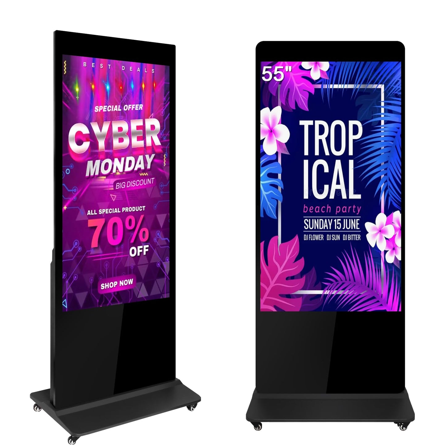 Digital Signage Displays Kiosks Advertizing Screen IPS Full HD LCD Screen Floor Standing Digital Interactive Display with WiFi HDMI/USB Input Auto AD Player, Android OS