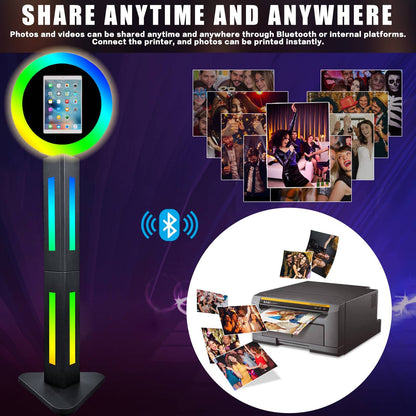 Photo Booth Shell Stand for IPad 10.2'' 10.9'' 11'' 12.9'' with Software APP Control Light Box Music Sync Metal RGB Ring Light Photobooth Machine with Honeycomb Box for Rental Business
