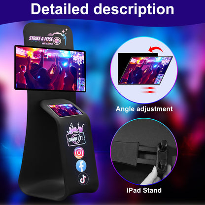 Kiosk TV Floor Stand with iPad Sharing Station Floor Holder Station with Custom Logo Trade Show Display Tension Fabric Tablet Add Interactive Displays for Event,Conference Booths,Trade Show