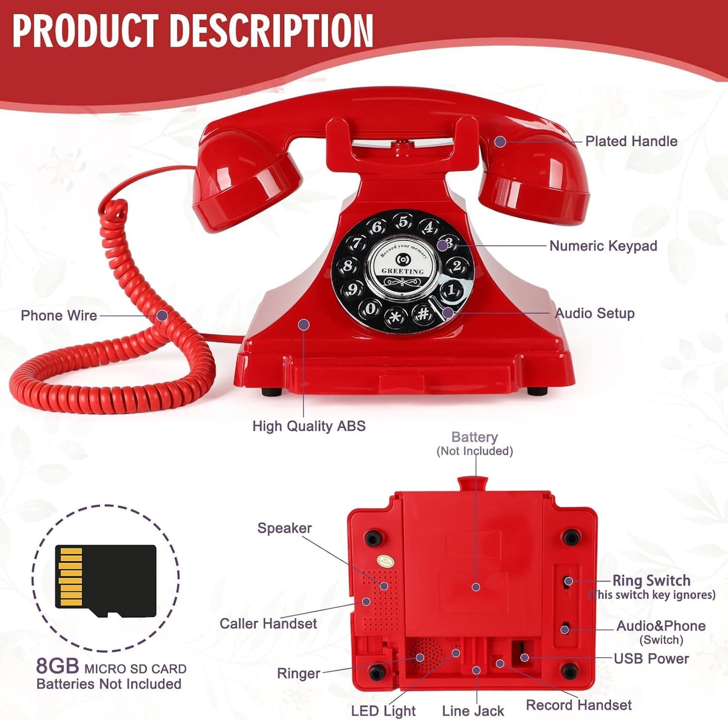 Audio Guest Book Wedding Phone - Classic Style Telephone Guest Book - Record Customized Audio Messages Guest Book with Ease for Weddings, Parties, Birthdays and Special Occasions