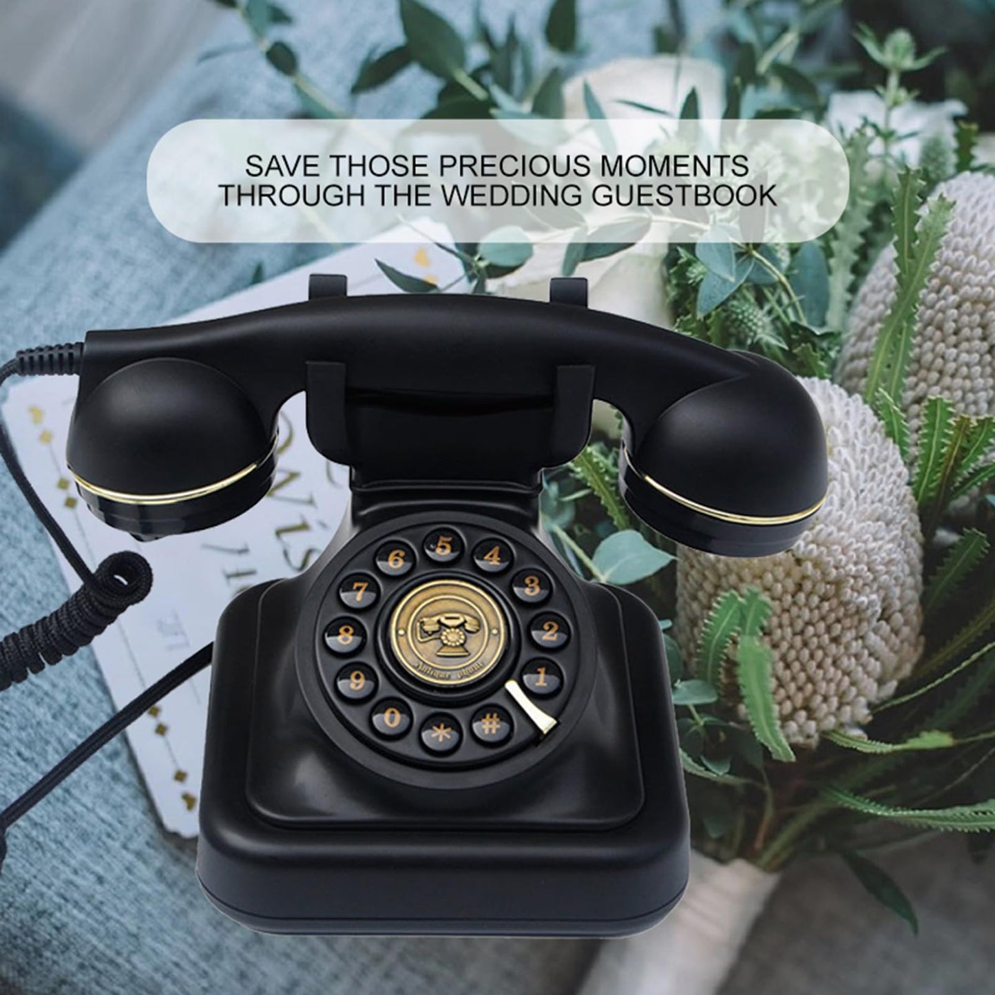 Audio Guest Book for Wedding Phone Audio GuestBook Record Customized Audio Messages Guest Book Classic Retro Style for Parties Birthdays Rentals (Black-Retro)