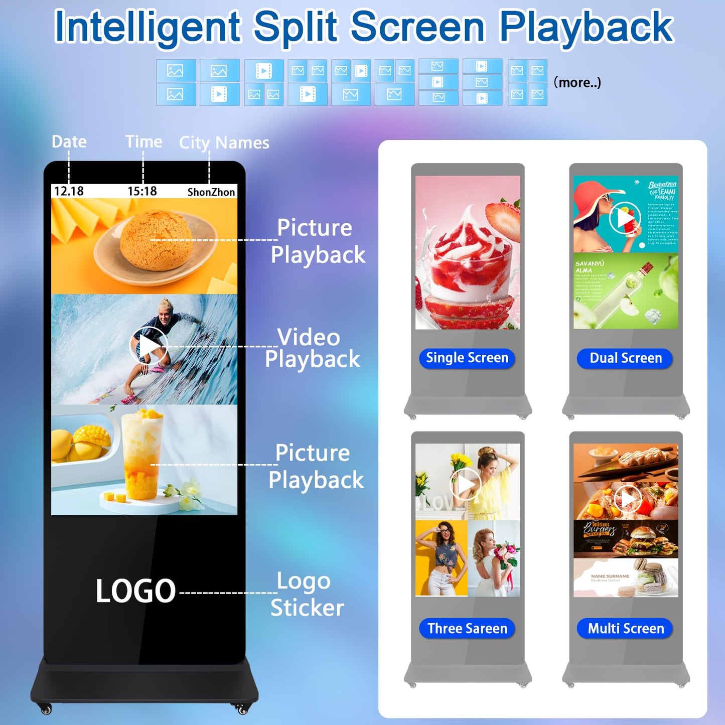 Digital Signage Displays Kiosks Advertizing Screen IPS Full HD LCD Screen Floor Standing Digital Interactive Display with WiFi HDMI/USB Input Auto AD Player, Android OS