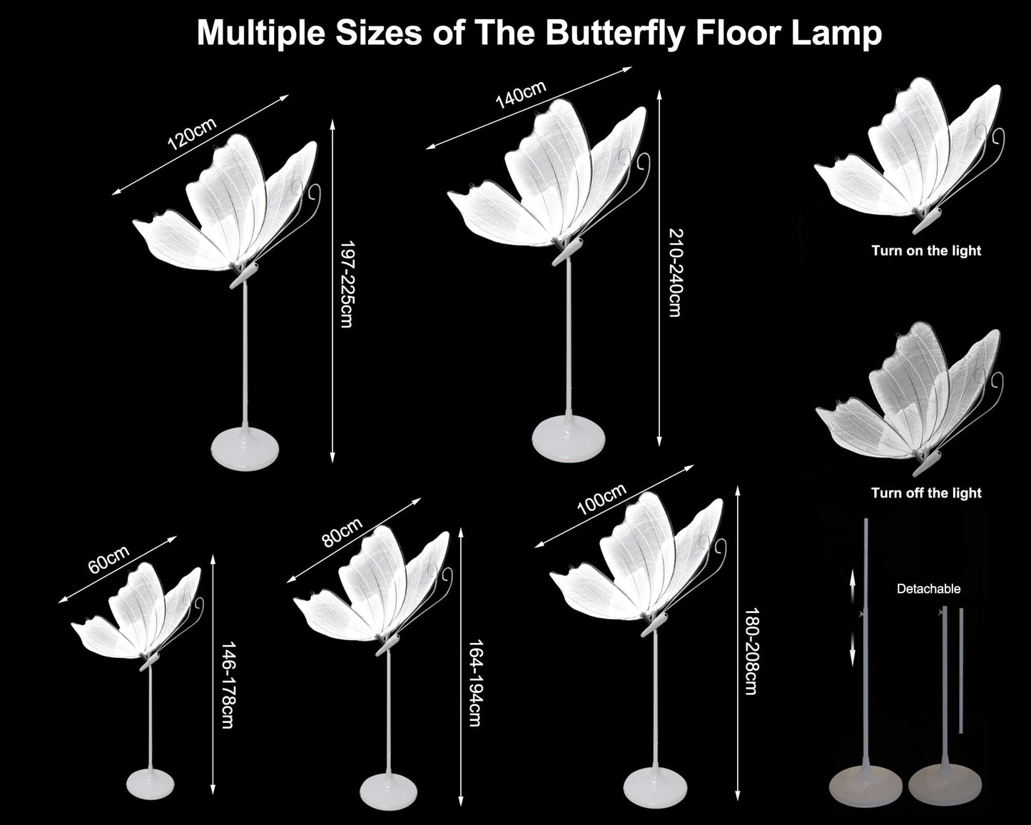 Wedding Butterfly Floor Lamp, 2024 LED Romantic Elegant Decoration Butterfly Floor lamp Decoration Props for Wedding Party Birthday Rental Business (White, 60 cm/23.6 in & 2PCS)