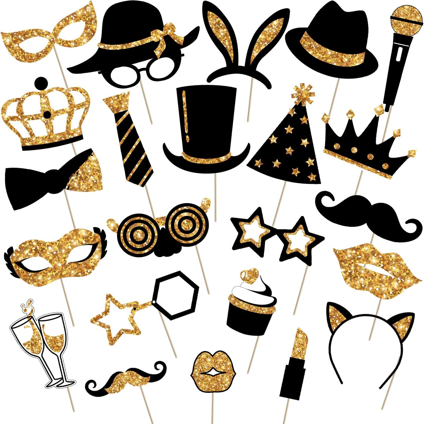 24 Pieces Party Photo Booth Props Mix of Hats, Lipstick, Tie, Crowns for Birthday Weddings Graduation Party Supplies