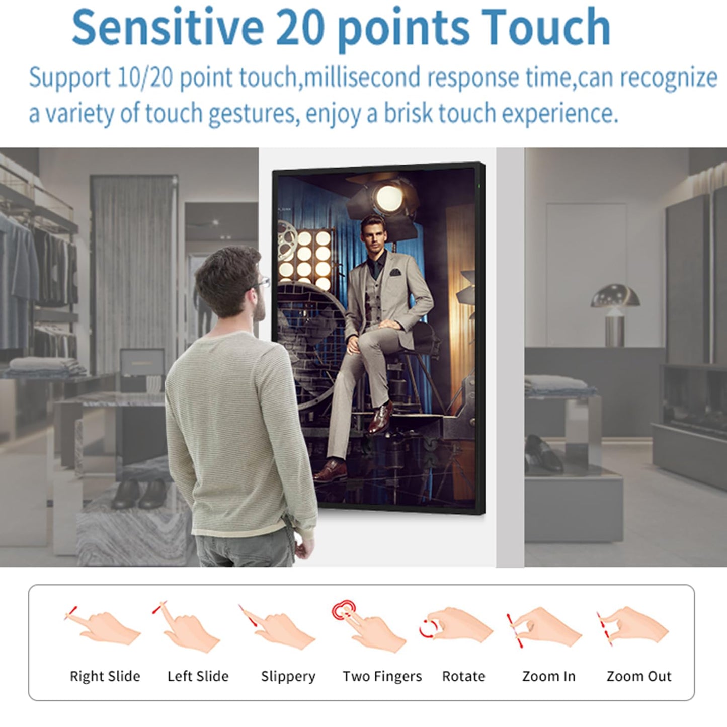 Indoor Digital Signage Touchscreen Wall Mounted Kiosk Advertising Display LCD Totem Interactive Monitor Android System with Auto Media Player