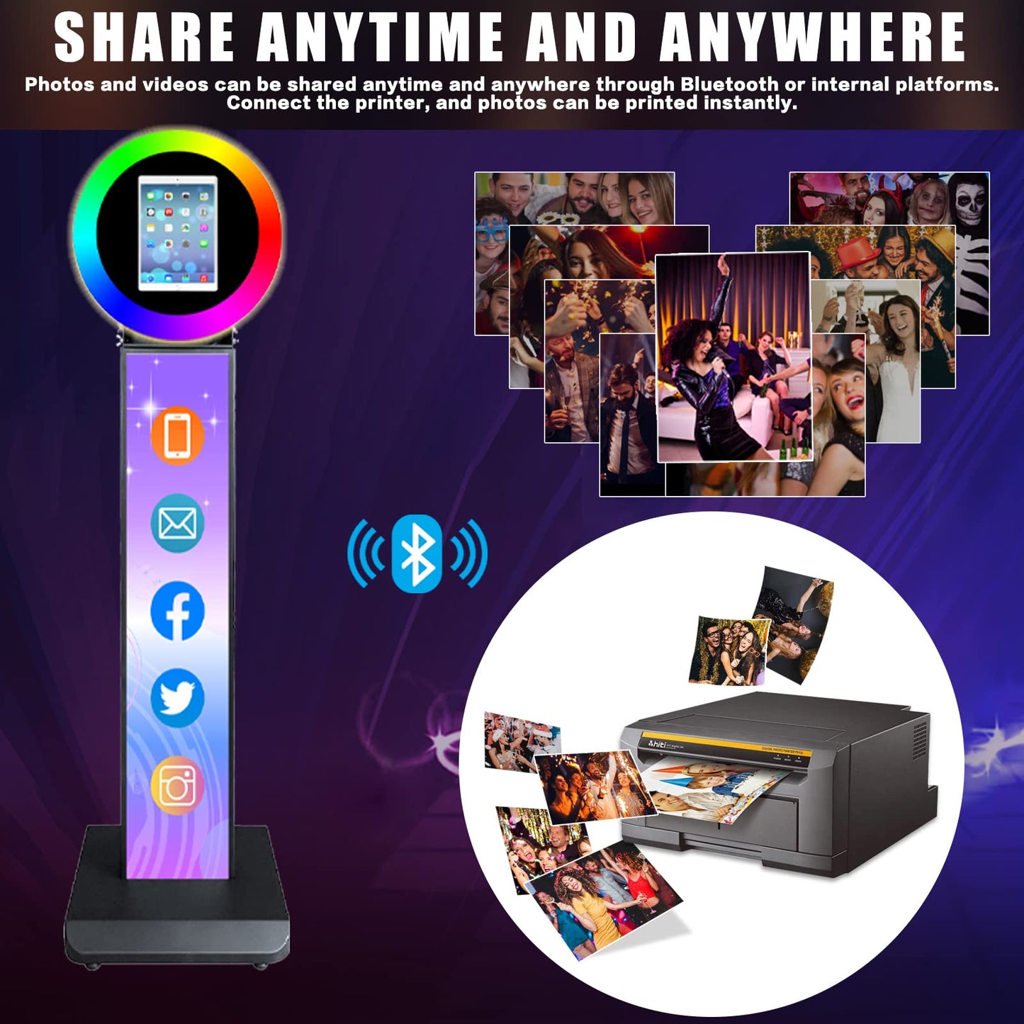 Photo Booth for IPad 10.2" 10.9" 11" 12.9" Shell Stand Selfie Photobooth Machine with Custom Logo Ring Light Remote Control and Flight Case for Events Wedding Parties Rental
