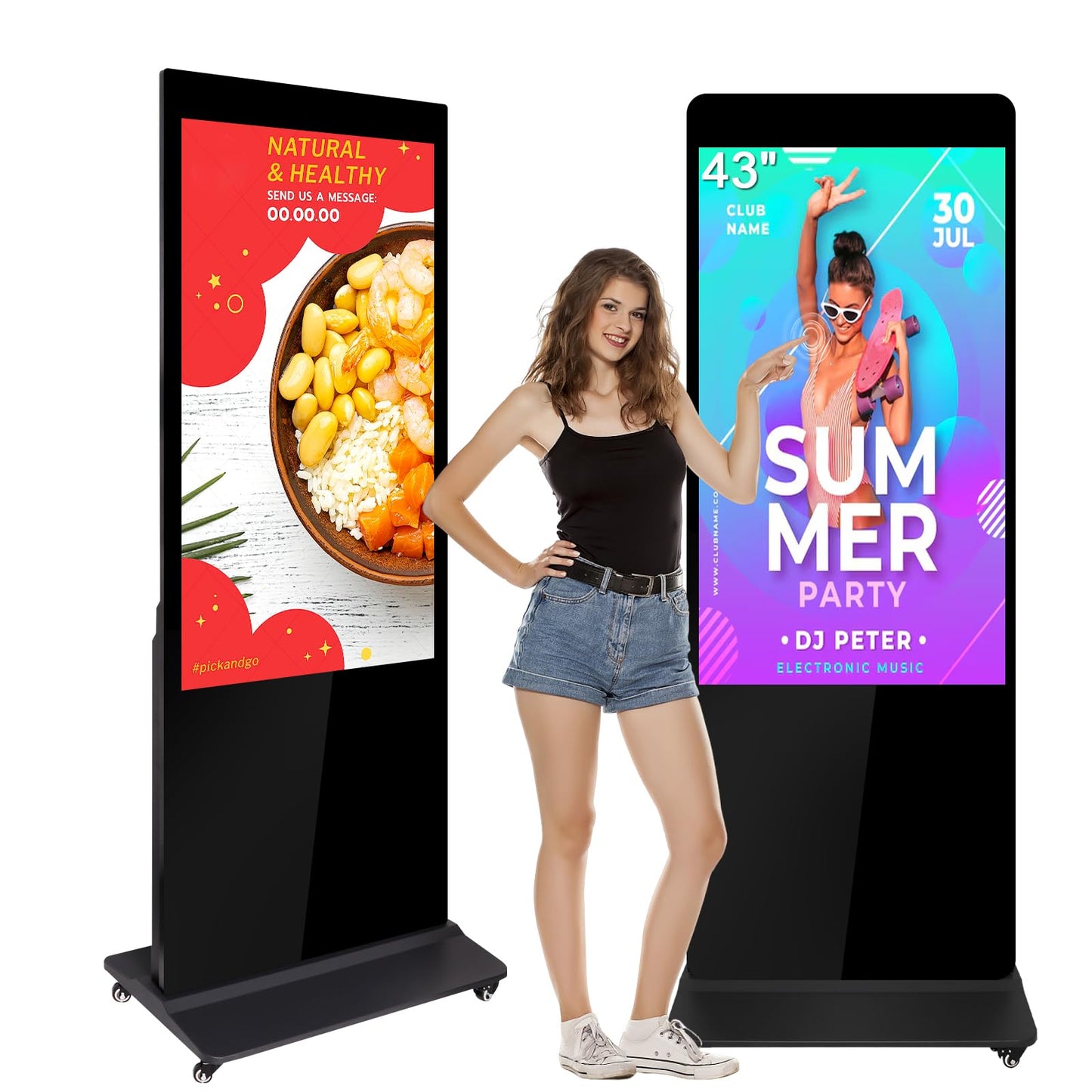 Digital Signage Displays Kiosks Advertizing Screen IPS Full HD LCD Screen Floor Standing Digital Interactive Display with WiFi HDMI/USB Input Auto AD Player, Android OS