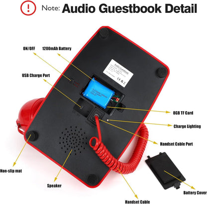 Audio Guest Book Wedding Phone with Rotation Dial Record Customized Audio Message Left with GuestBook Ideas Telephone Retro Audio for Wedding Event Birthday Party Message Voicemail