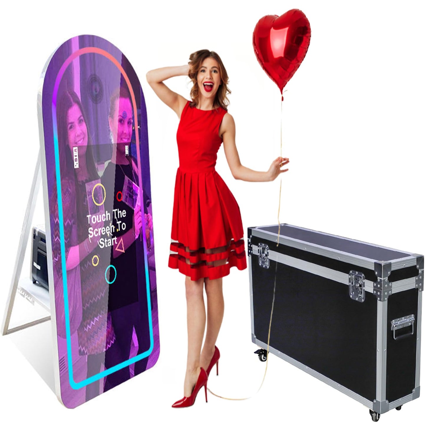 Mirror Photo Booth for Camera Selfie Station Photobooth Shell Stand Machine Photobooth with RGB LED Light and Flight Case for Events Wedding Rental