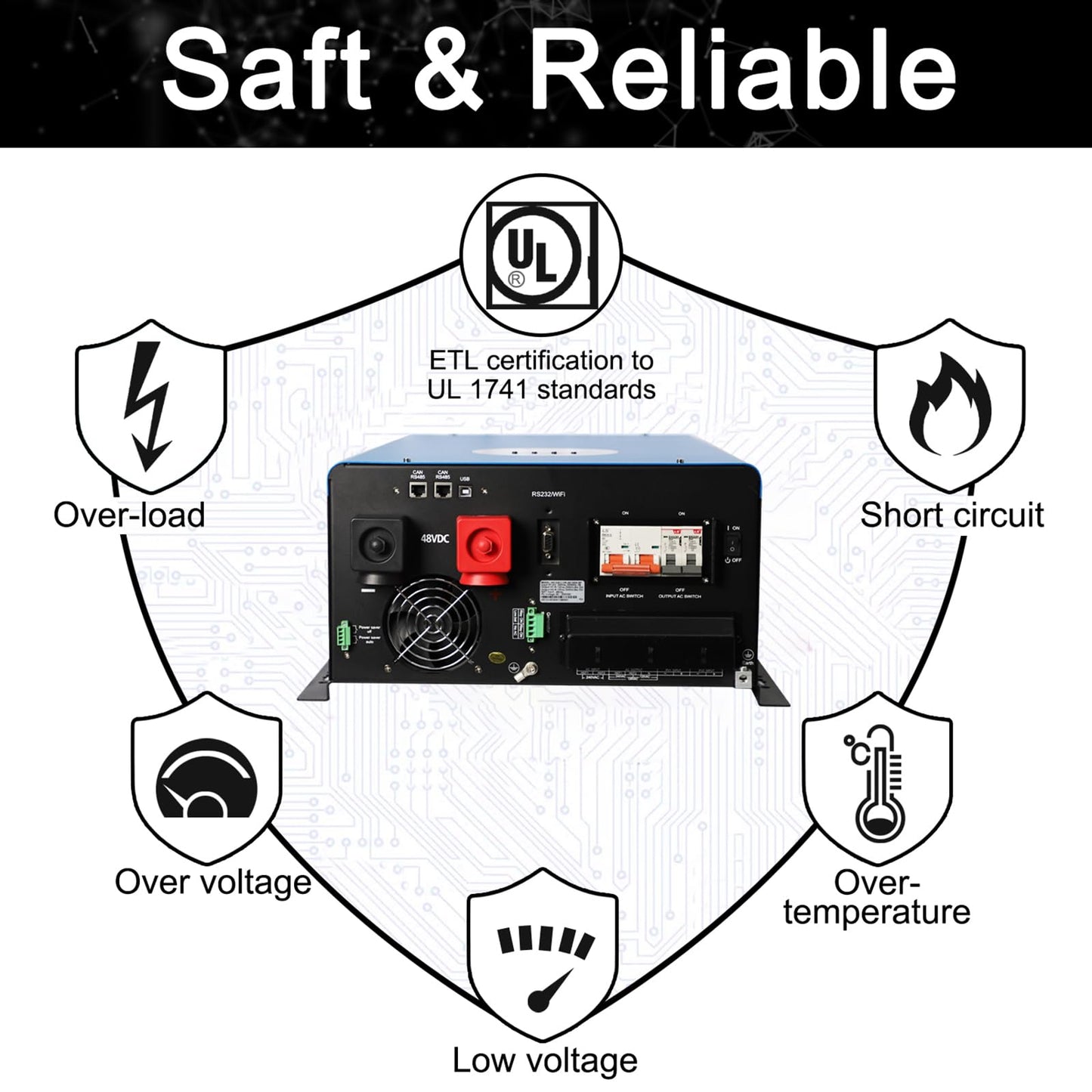 UL1741 Solar Off Grid Inverter 110/220Vac Low Frequency DC 48V AC Input 240V AC Output 120V/240V Split Phase Pure Sine Wave Power Converter with MPPT Charger Controller