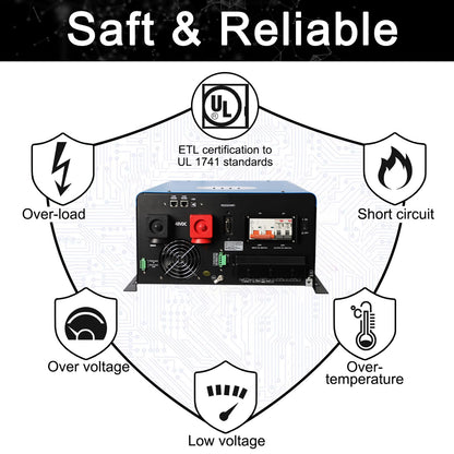 UL1741 Solar Off Grid Inverter 110/220Vac Low Frequency DC 48V AC Input 240V AC Output 120V/240V Split Phase Pure Sine Wave Power Converter with MPPT Charger Controller