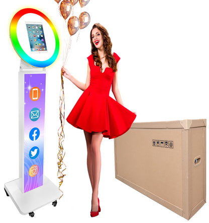 Portable Photo Booth Shell Selfie Machine Adjustable Stand Photobooth with RGB LED Ring Light for Wedding Christmas