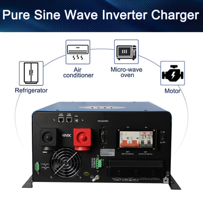 UL1741 Solar Off Grid Inverter 110/220Vac Low Frequency DC 48V AC Input 240V AC Output 120V/240V Split Phase Pure Sine Wave Power Converter with MPPT Charger Controller