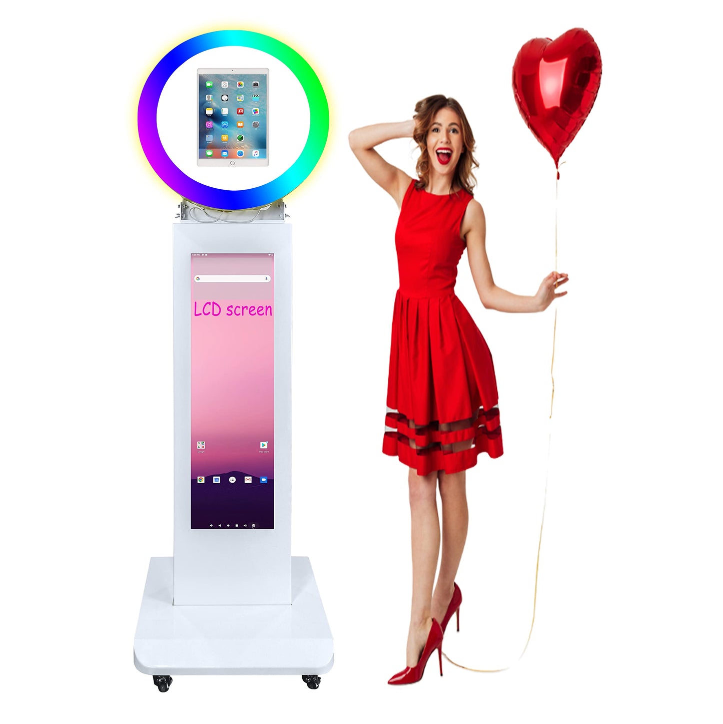 Portable Photo Booth Shell Selfie Machine Adjustable Stand Photobooth with RGB LED Ring Light for Wedding Christmas