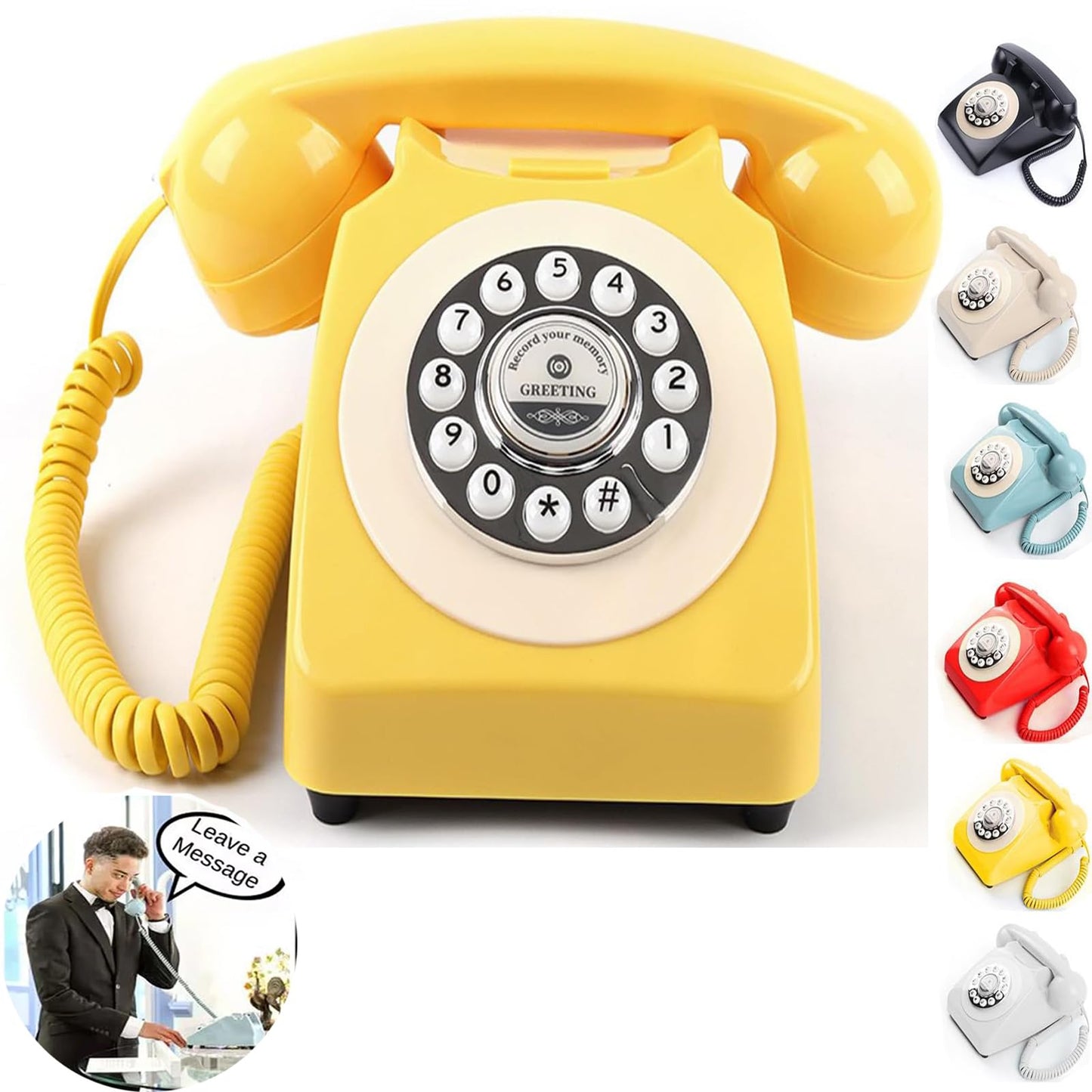 Audio Guest Book Wedding Phone with Rotation Dial Record Customized Audio Message Left with GuestBook Ideas Telephone Retro Audio for Wedding Event Birthday Party Message Voicemail