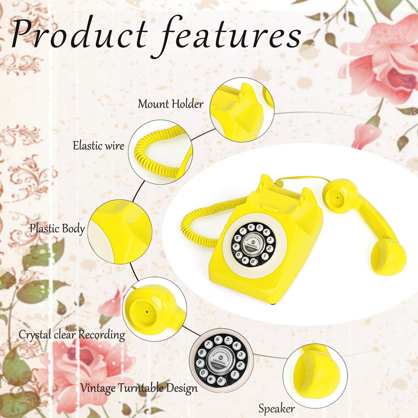 Audio Guest Book Wedding Phone, Record Customized Audio Message with Guest Book Retro Phone Audio GuestBook for Wedding Birthday Party Confession Audio Message Voicemail (Yellow)