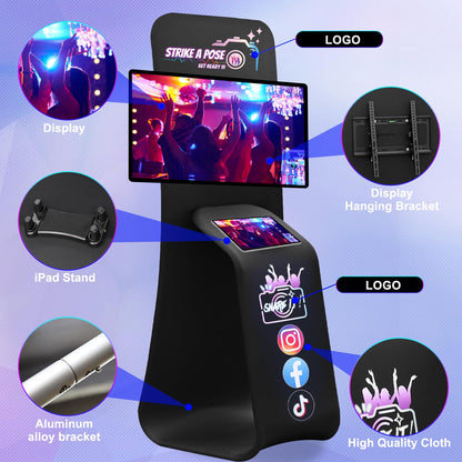 Kiosk TV Floor Stand with iPad Sharing Station Floor Holder Station with Custom Logo Trade Show Display Tension Fabric Tablet Add Interactive Displays for Event,Conference Booths,Trade Show