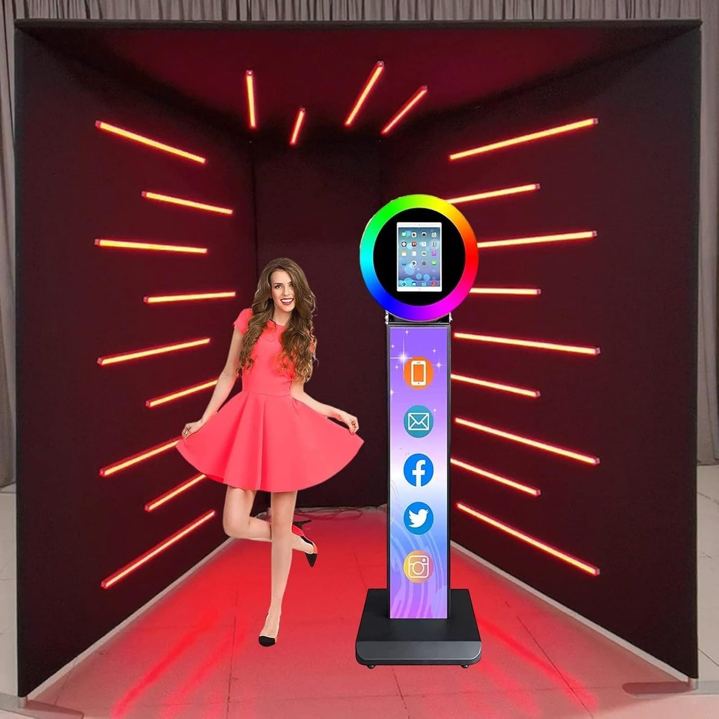 360 Photo Booth Enclosure with RGB LED Light Strip Suitable for Photobooth Machines Take Photos with Customized Logo 360 Photobooth Backdrop for Show /Party/Wedding