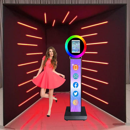 360 Photo Booth Enclosure with RGB LED Light Strip Suitable for Photobooth Machines Take Photos with Customized Logo 360 Photobooth Backdrop for Show /Party/Wedding