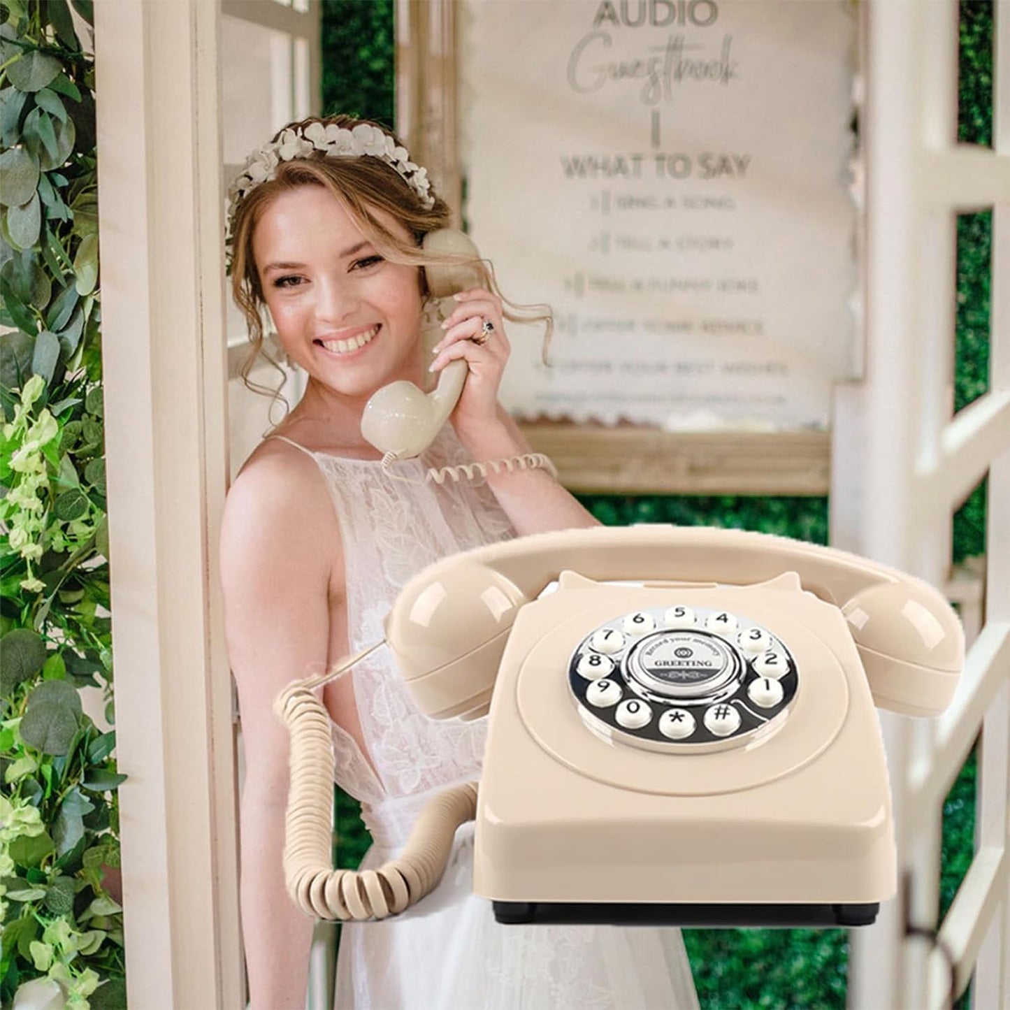 Audio Guest Book Wedding Phone with Rotation Dial Record Customized Audio Message Left with GuestBook Ideas Telephone Retro Audio for Wedding Event Birthday Party Message Voicemail