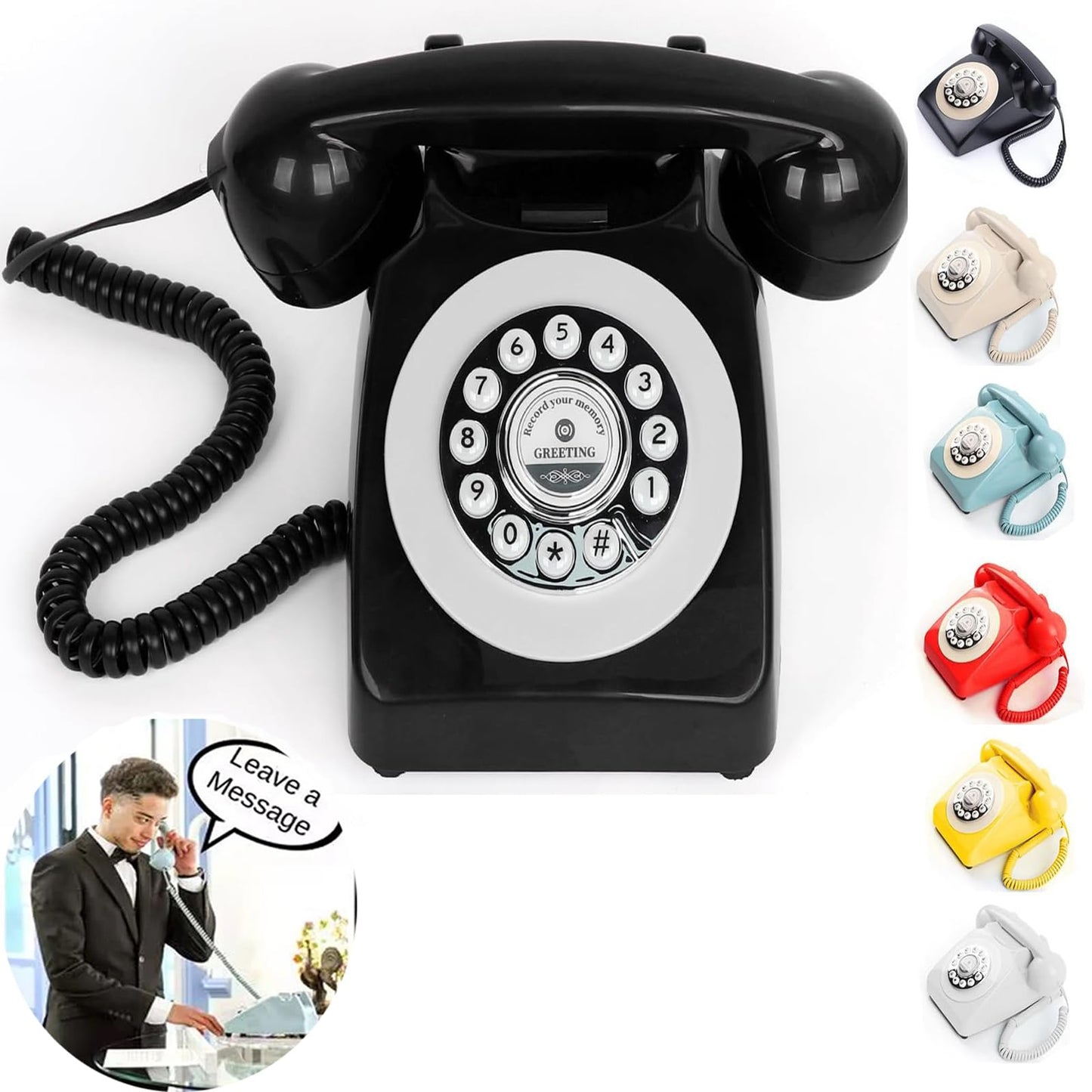 Audio Guest Book Wedding Phone with Rotation Dial Record Customized Audio Message Left with GuestBook Ideas Telephone Retro Audio for Wedding Event Birthday Party Message Voicemail