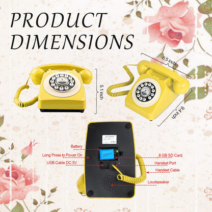 Audio Guest Book Wedding Phone, Record Customized Audio Message with Guest Book Retro Phone Audio GuestBook for Wedding Birthday Party Confession Audio Message Voicemail (Yellow)