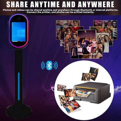 ROOMEDAL 13.3 In Portable Touch Mirror Photo Booth Built-in Mini PC & Camera Photo Booth with Round Ring Light and Flight Case for Events Wedding Rental Business