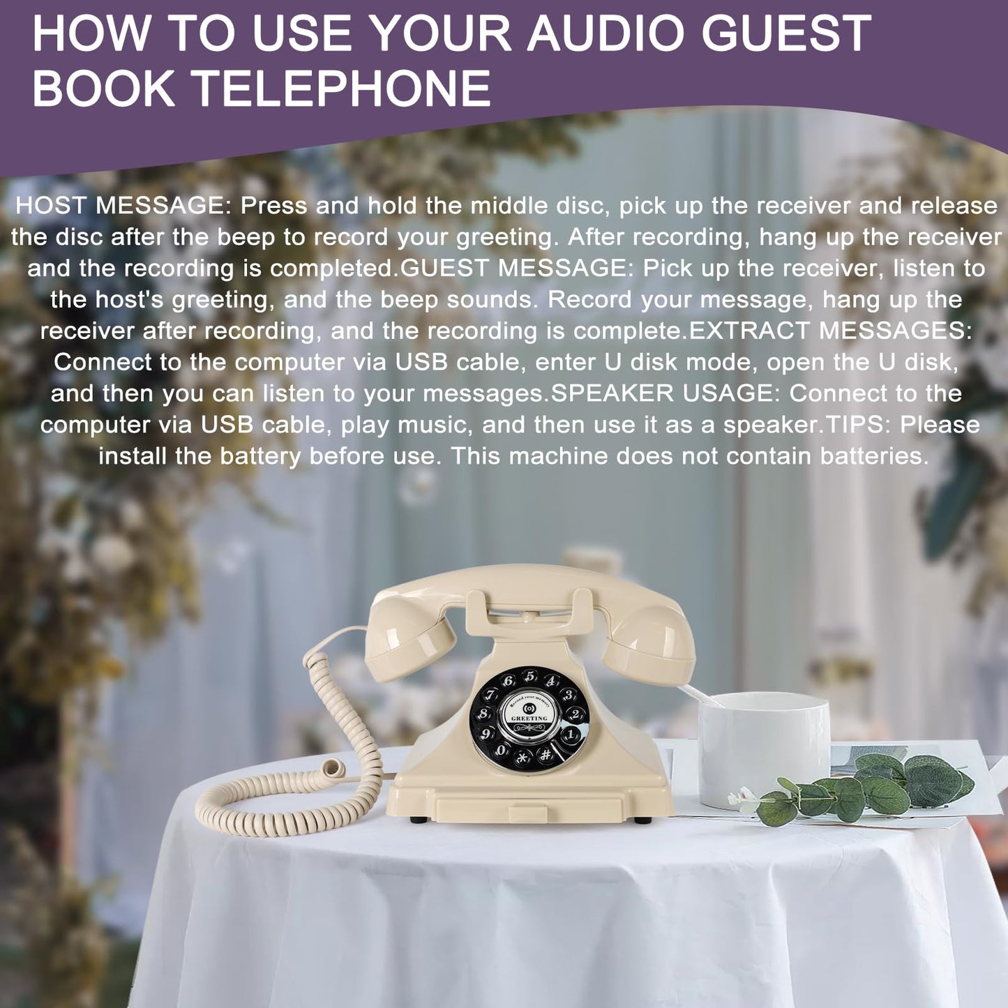 Audio Guest Book for Wedding - Guest Book Telephone Record Customized Voice Message for Your Wedding Party