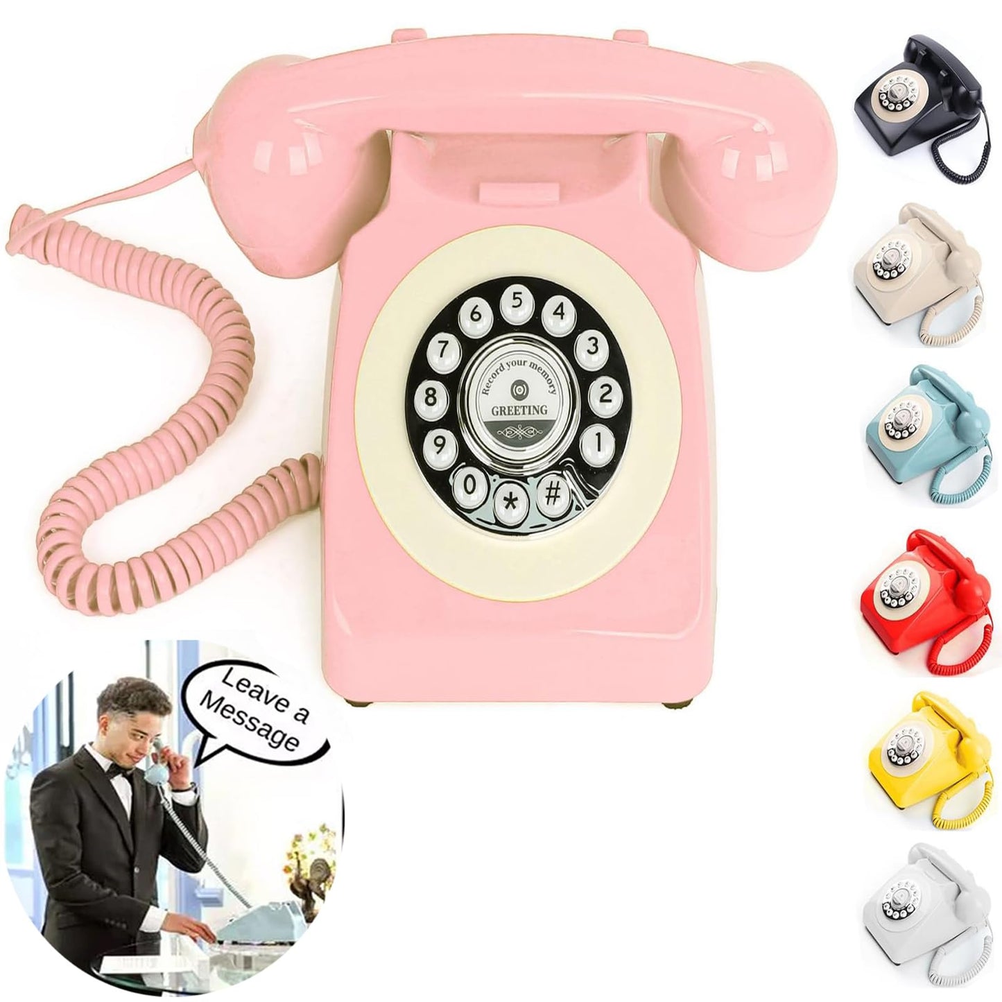 Audio Guest Book Wedding Phone with Rotation Dial Record Customized Audio Message Left with GuestBook Ideas Telephone Retro Audio for Wedding Event Birthday Party Message Voicemail