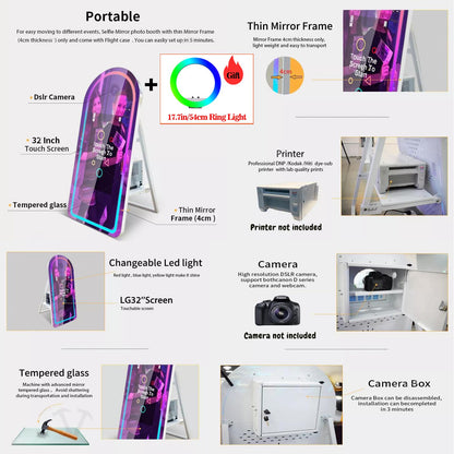 Magic Mirror Photo Booth for Camera, with 32in Touch All-in-one, Selfie Camera Photo Booth Selfie Station, Flight Case,for Parties,Wedding,Exhibition