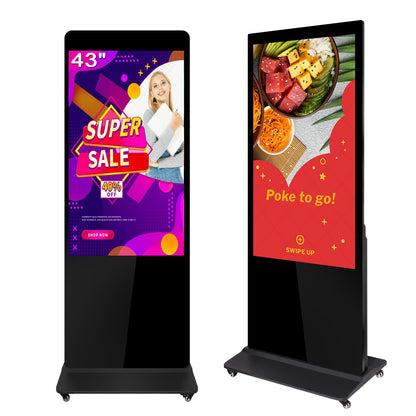 Digital Signage Displays Kiosks Advertizing Screen IPS Full HD LCD Screen Floor Standing Digital Interactive Display with WiFi HDMI/USB Input Auto AD Player, Android OS
