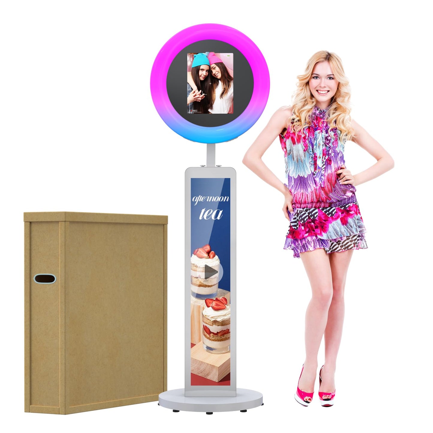 Portable Photo Booth Selfie Machine Portable Metal Shell Adjustable Stand Photobooth for Events Wedding Christmas