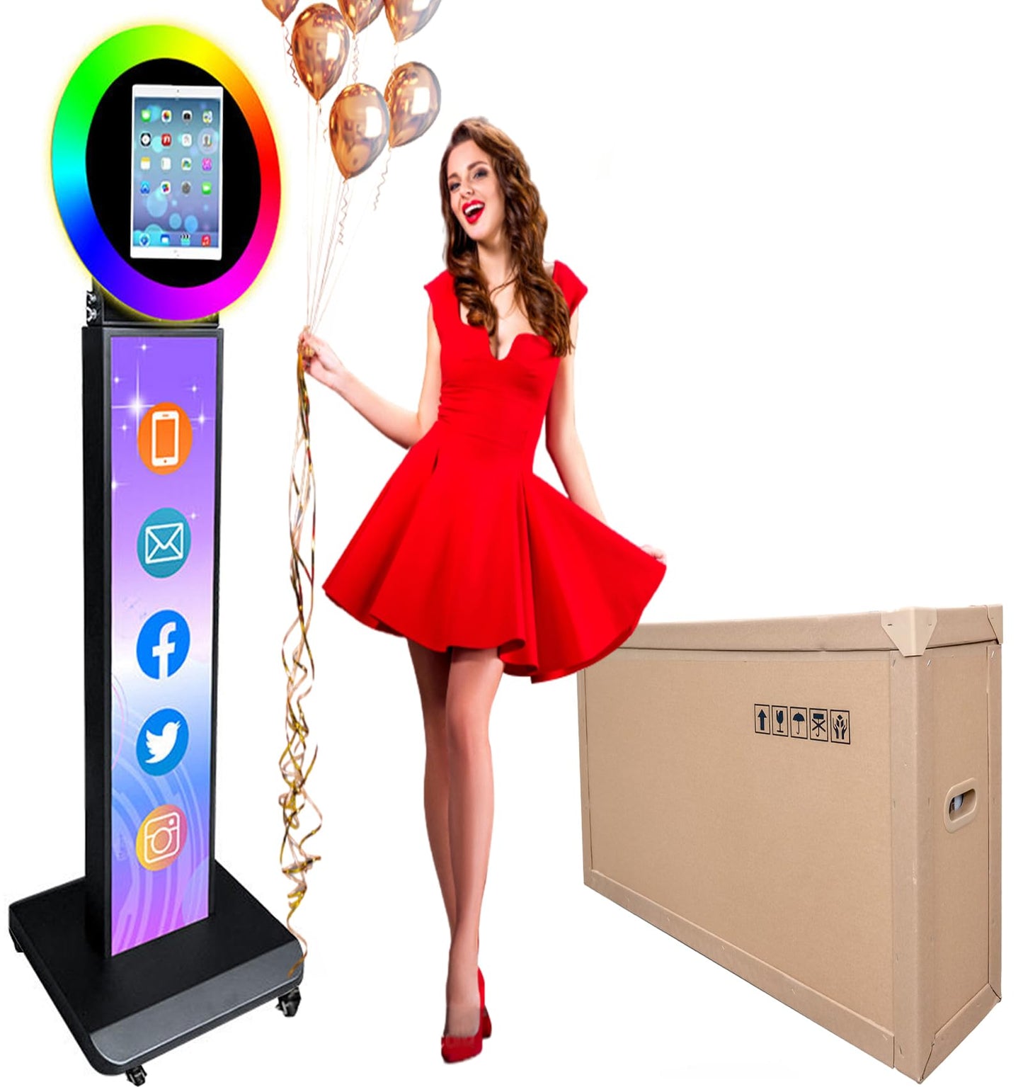 Portable Photo Booth Shell Selfie Machine Adjustable Stand Photobooth with RGB LED Ring Light for Wedding Christmas