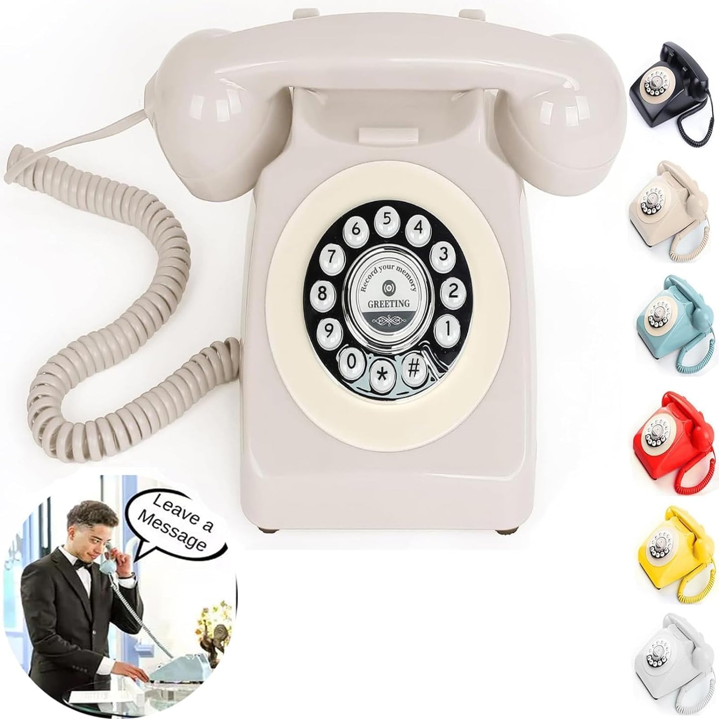 Audio Guest Book Wedding Phone with Rotation Dial Record Customized Audio Message Left with GuestBook Ideas Telephone Retro Audio for Wedding Event Birthday Party Message Voicemail