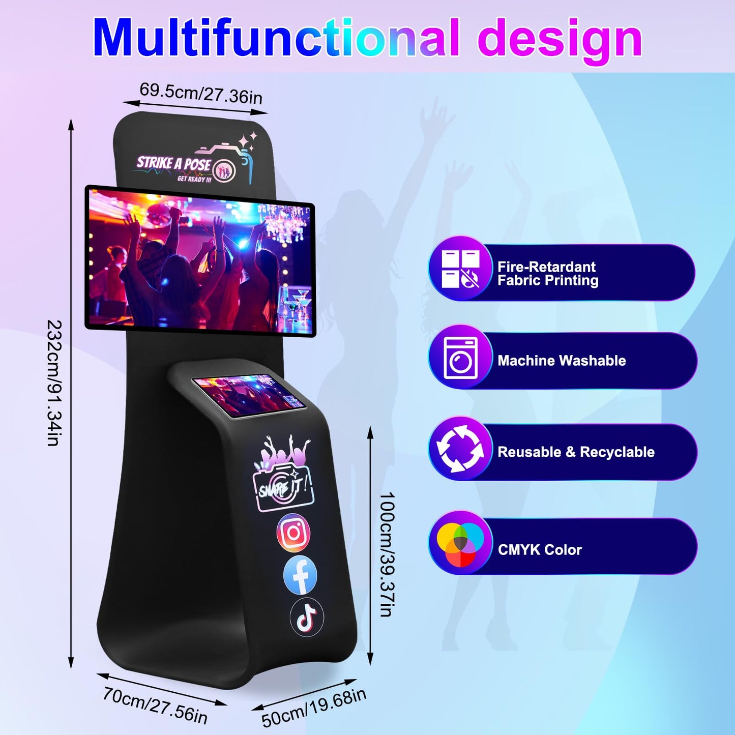 Kiosk TV Floor Stand with iPad Sharing Station Floor Holder Station with Custom Logo Trade Show Display Tension Fabric Tablet Add Interactive Displays for Event,Conference Booths,Trade Show