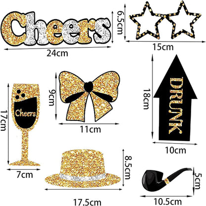 30 Pieces Photo Booth Props Party Prop Photoshoot Black and Gold Photobooth Picture Pose Sign Kit Supplies for Weddings Happy Birthday Graduation