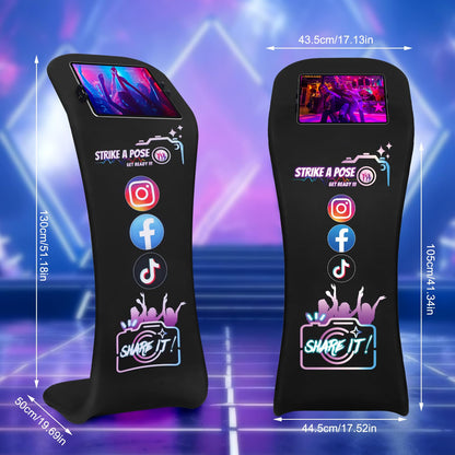 Photo Booth for iPad Holder Stands Sharing Shell Selfie Station with Logo Print Tension Fabric Display Tablet Kiosk Stand Printed Aluminum Alloy Photobooth with Portable Bag for Events Rental