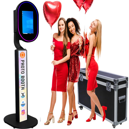 13.3 Inch Portable Mirror Photo Booth for Canon 2000D,1500D Camera Magic Shell Stand Selfie Photobooth Machine Touch Screen with Round Ring Light and Flight Case for Wedding Rental