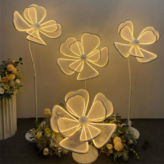 4PCS Glow Peony Flower LED Light Floor Lamp Wedding Decoration Props Guide Wrought Iron Petal Background Screen Welcome Area Guide Road Leading for Wedding Party Decor Rent Event
