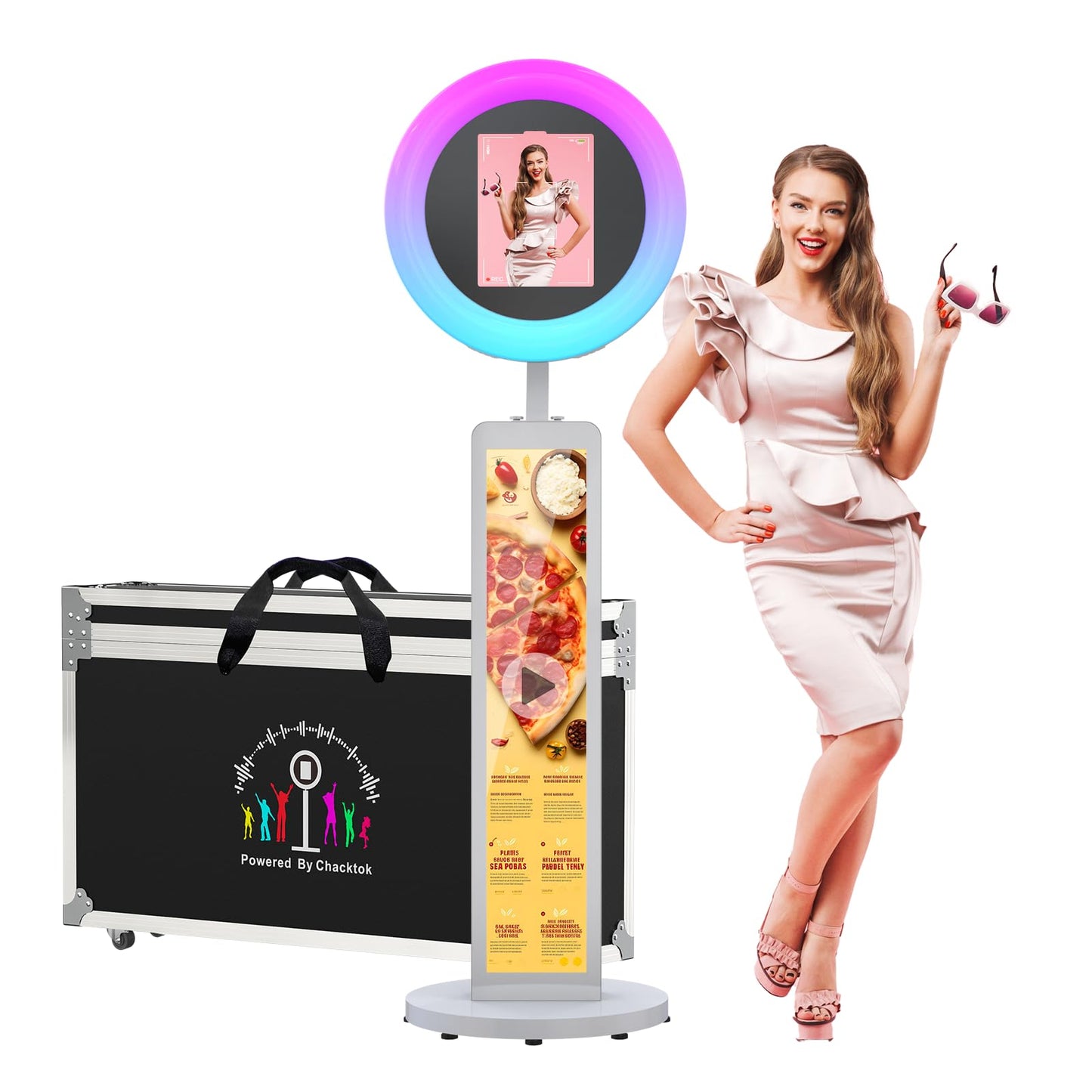Portable Photo Booth Shell Selfie Machine Adjustable Stand Photobooth with RGB LED Ring Light for Wedding Christmas